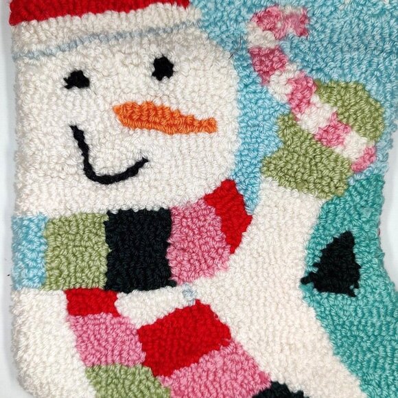 North Pole Trading Co. JC Penney Hooked Loop Rug Snowman Christmas Stocking - Picture 6 of 7